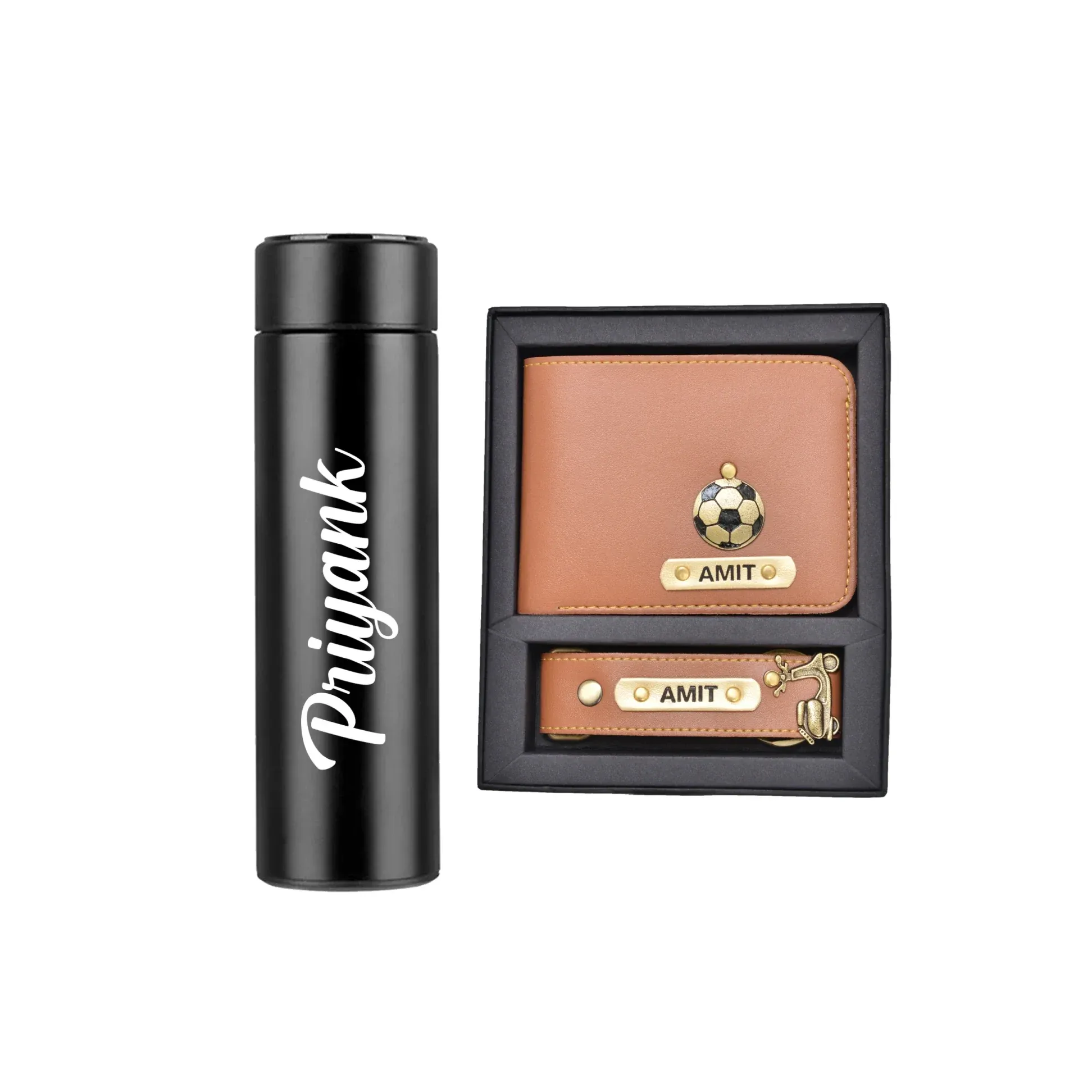 Personalized Bottle & Men's Combo (2 pcs) - Tan