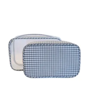 Personalized Grey Gingham Clear Duo Pouch