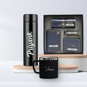 Personalized Stainless Steel Mug , Temperature Bottle & All in One Men's Combo (4 pcs) - Royal Blue