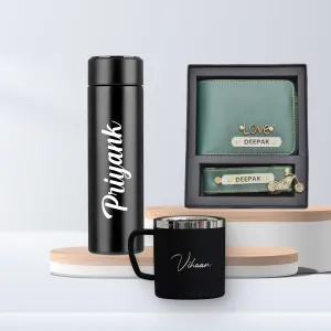 Personalized Temperature Bottle, Stainless Steel Mug & Men's Combo (2 pcs) - Olive Green