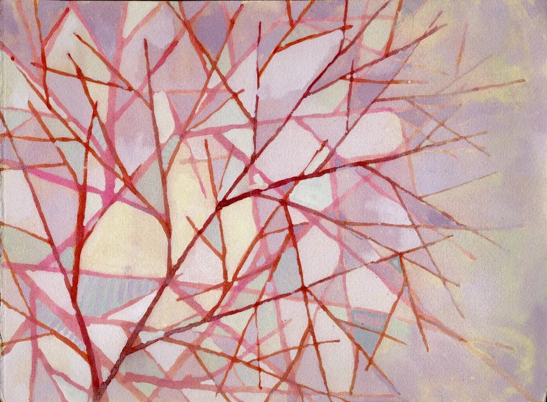 Pink Trees — Study   - Original Watercolor/Guache Painting = Abstract Landscape