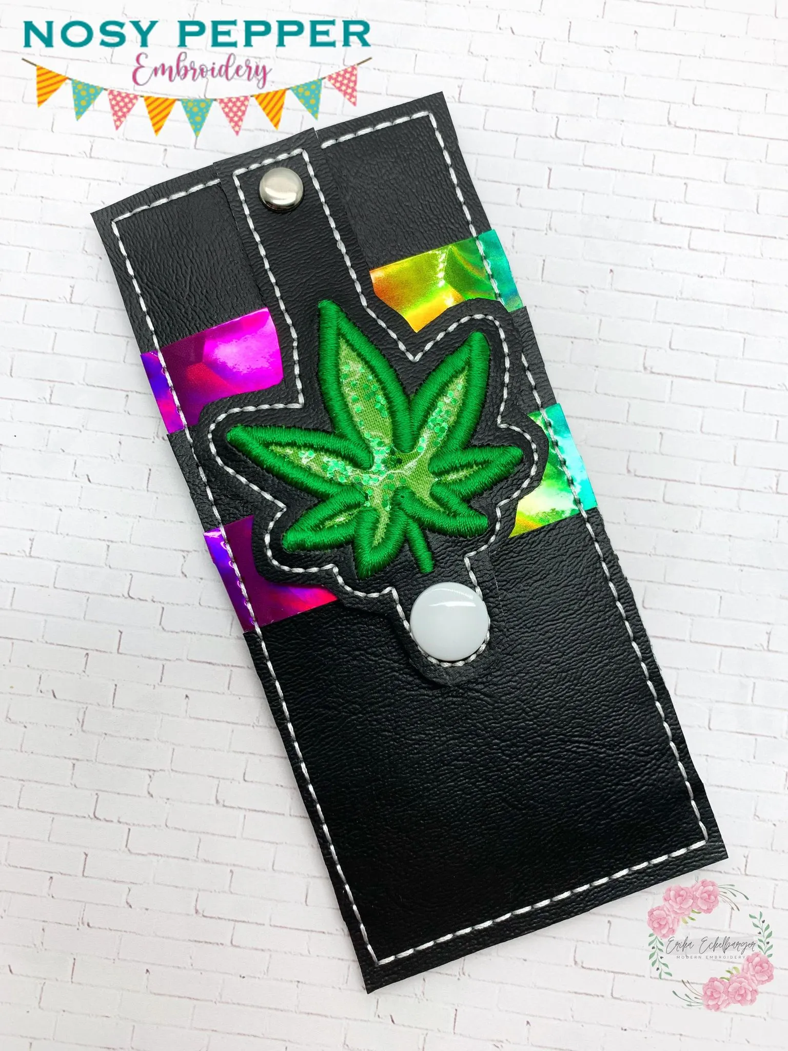 Pot leaf applique Wallet Tab (2 sizes included) TAB ONLY-- machine embroidery design DIGITAL DOWNLOAD