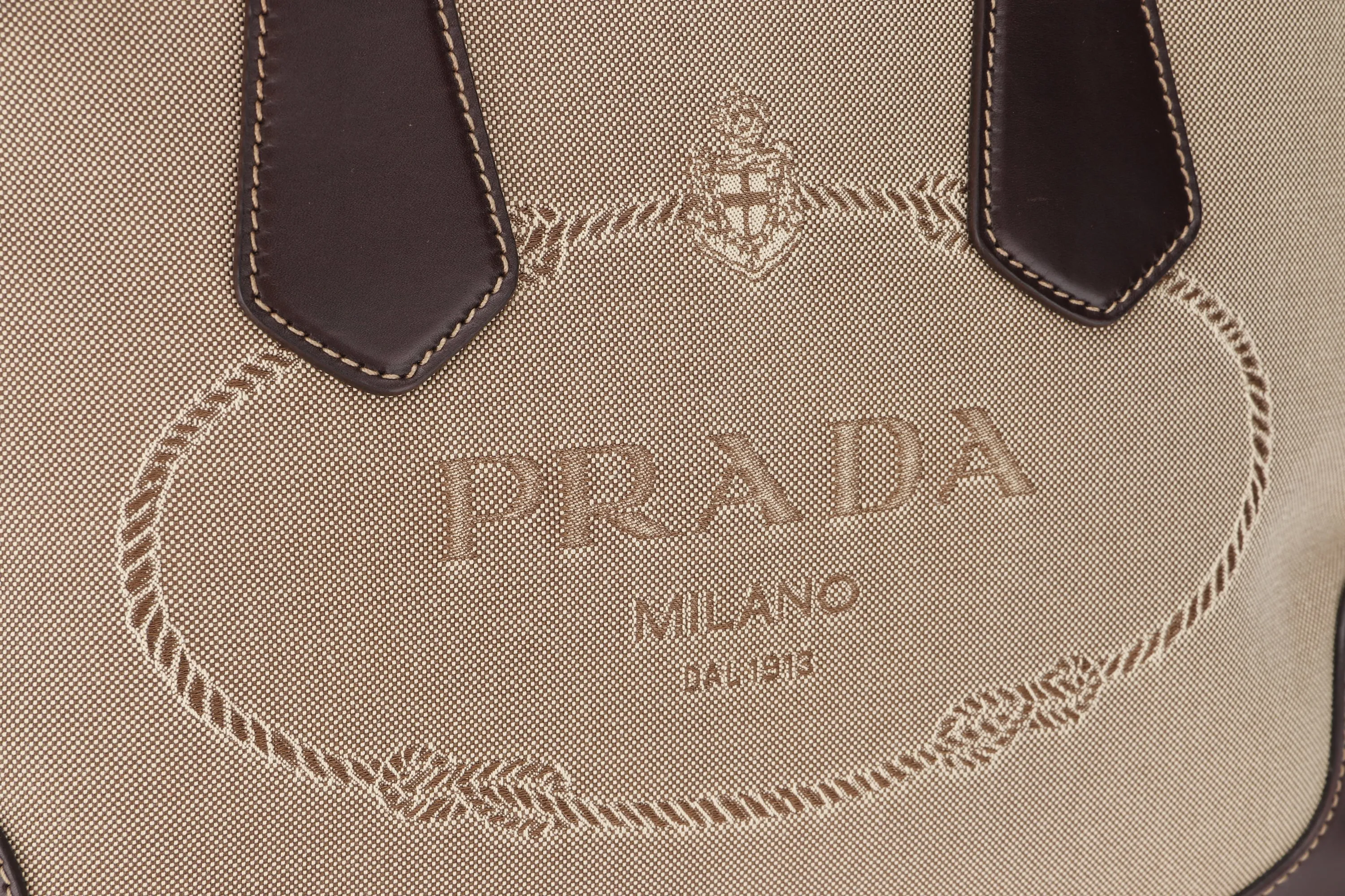 PRADA JACQUARD LOGO SHOULDER BAG CANVAS SILVER HARDWARE, WITH TAG, LOCK & STRAP, NO DUST COVER