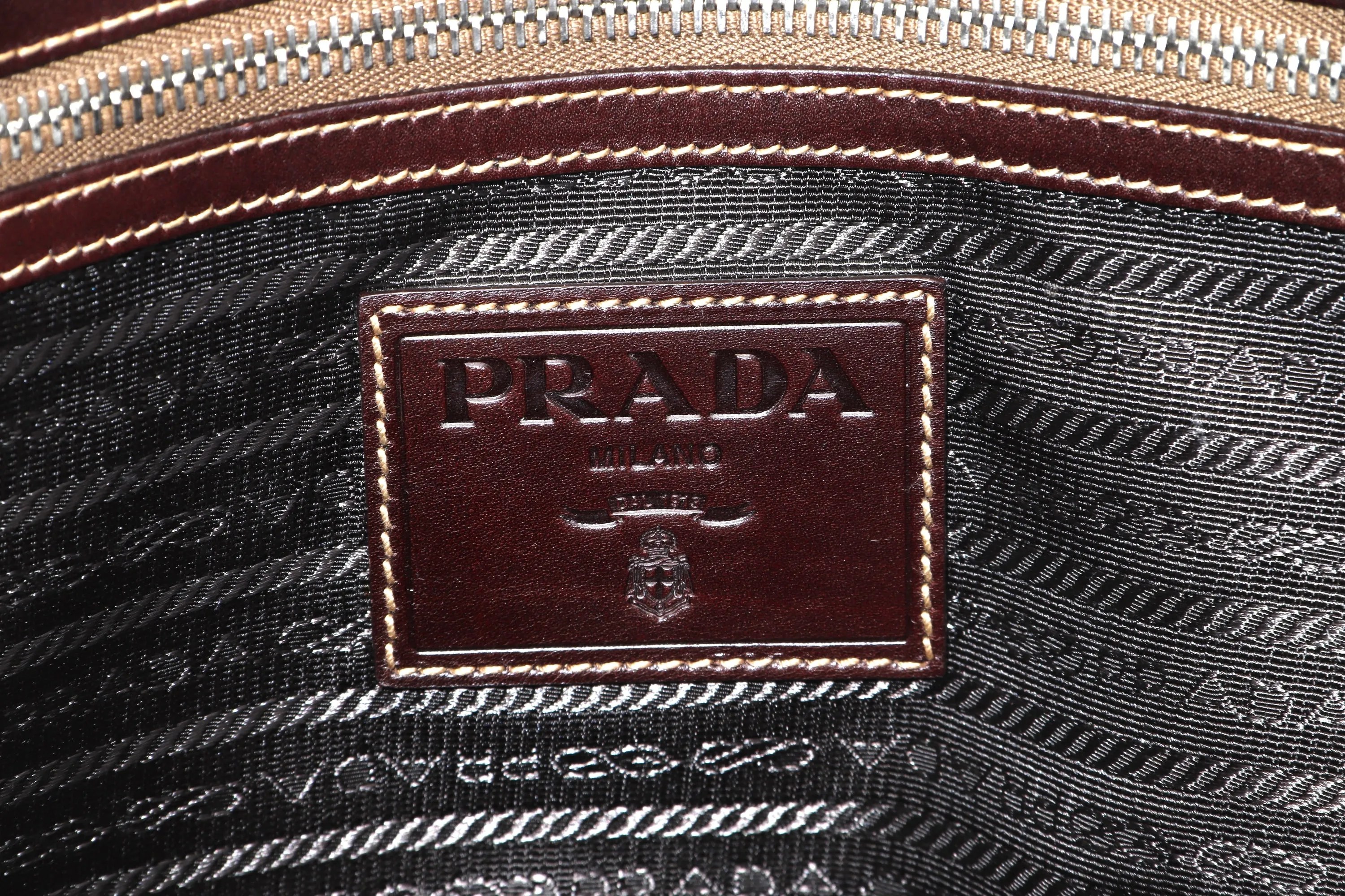 PRADA JACQUARD LOGO SHOULDER BAG CANVAS SILVER HARDWARE, WITH TAG, LOCK & STRAP, NO DUST COVER