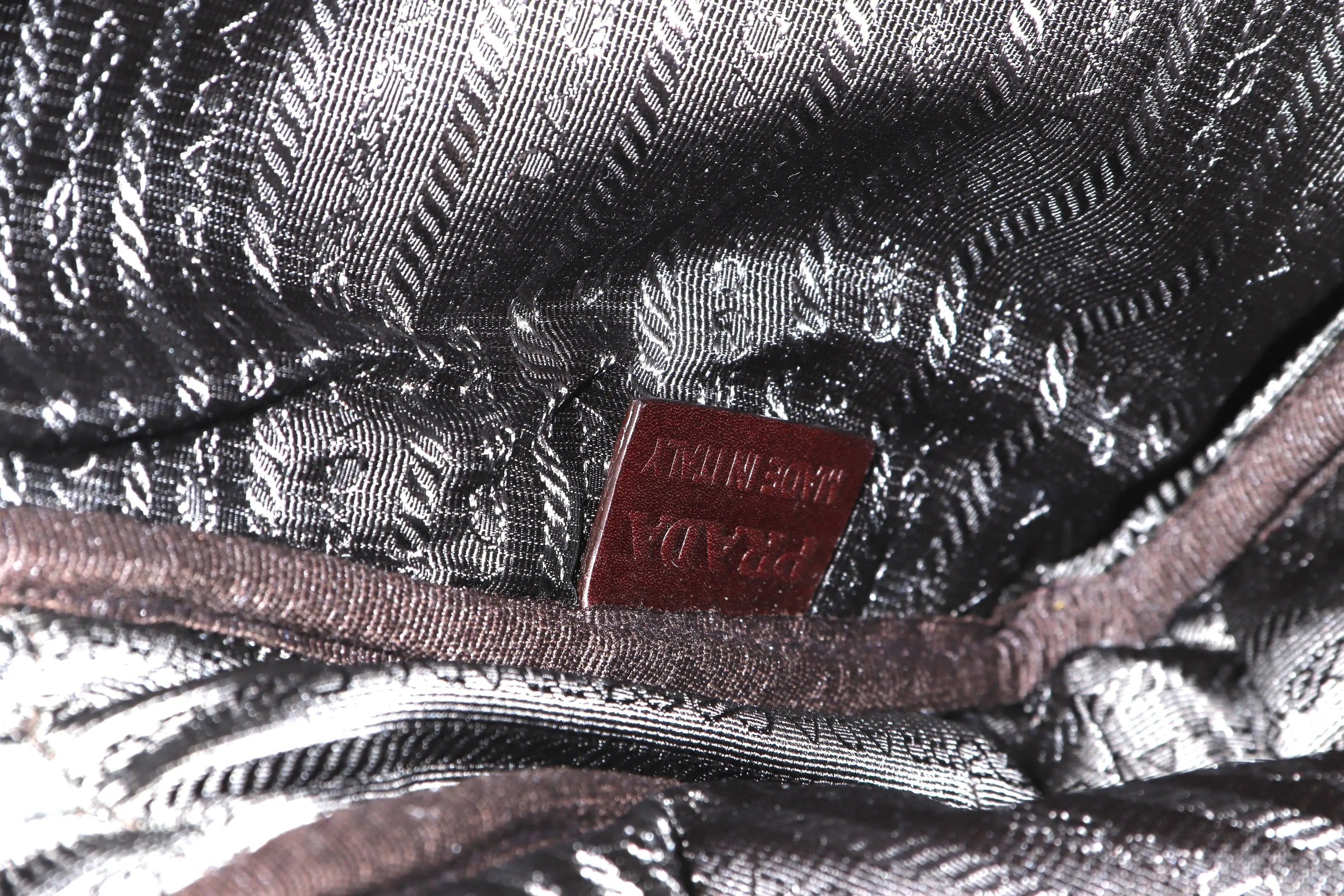 PRADA JACQUARD LOGO SHOULDER BAG CANVAS SILVER HARDWARE, WITH TAG, LOCK & STRAP, NO DUST COVER