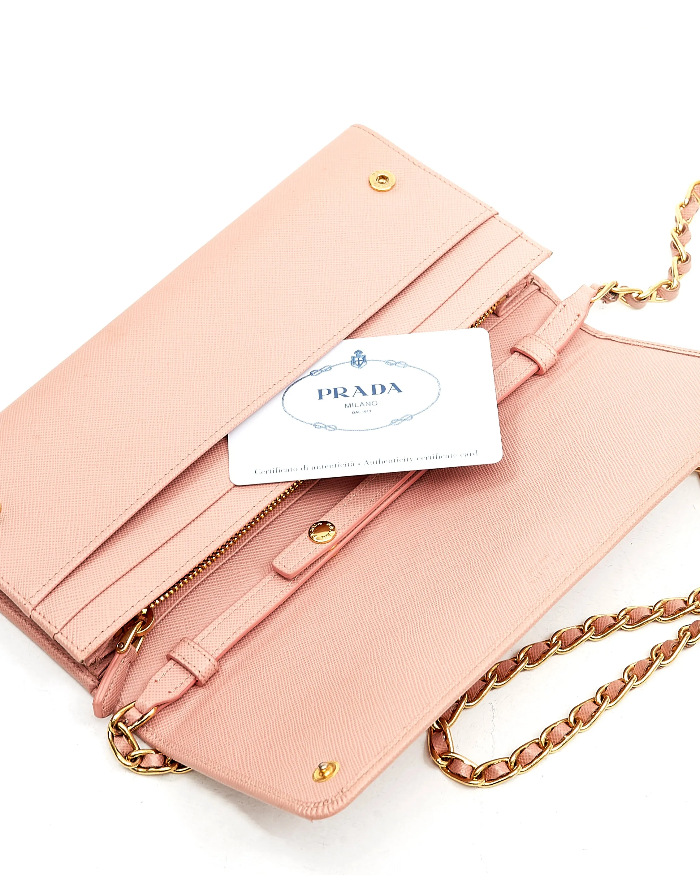 Prada Pink Saffiano Leather Wallet on Chain