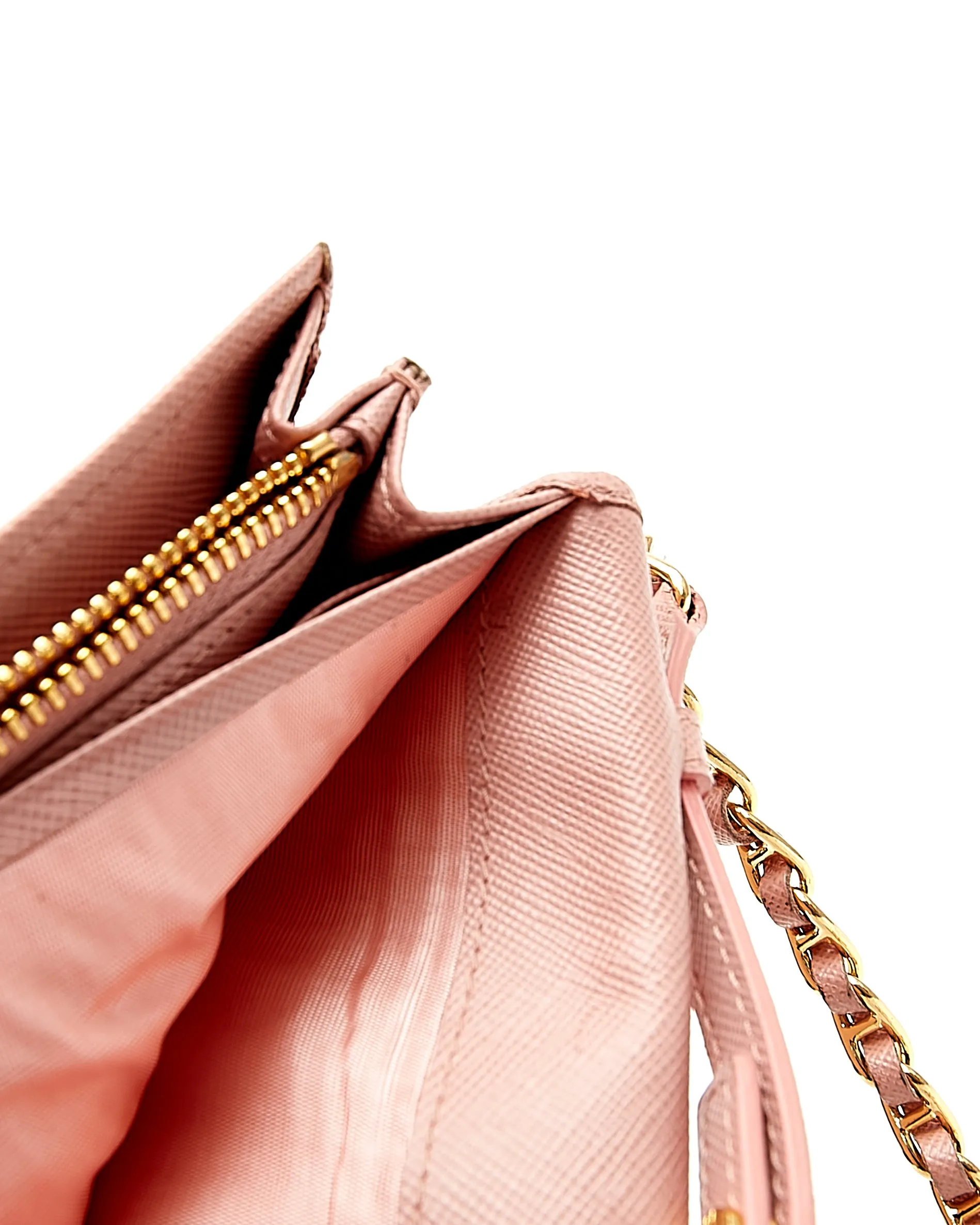 Prada Pink Saffiano Leather Wallet on Chain