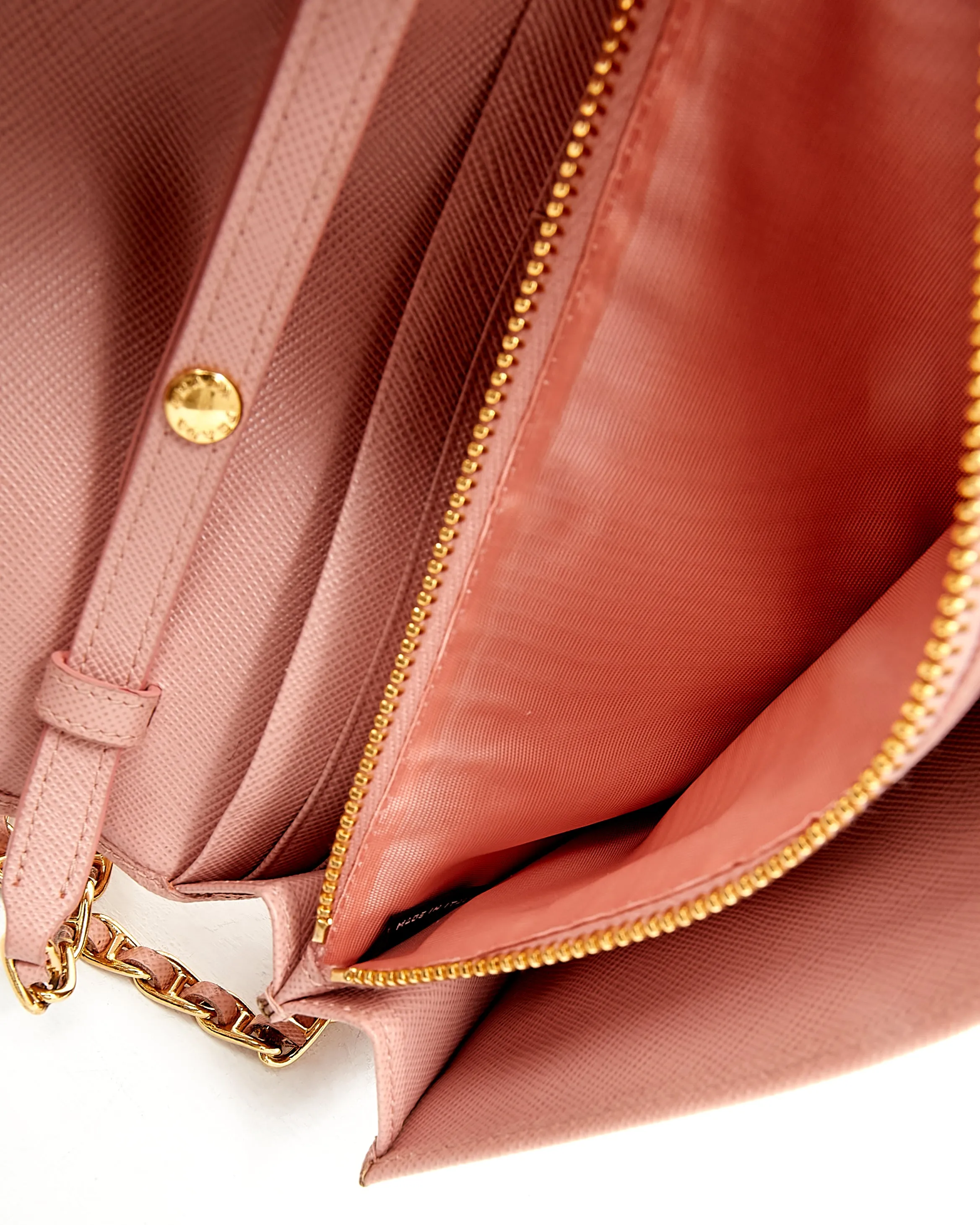 Prada Pink Saffiano Leather Wallet on Chain
