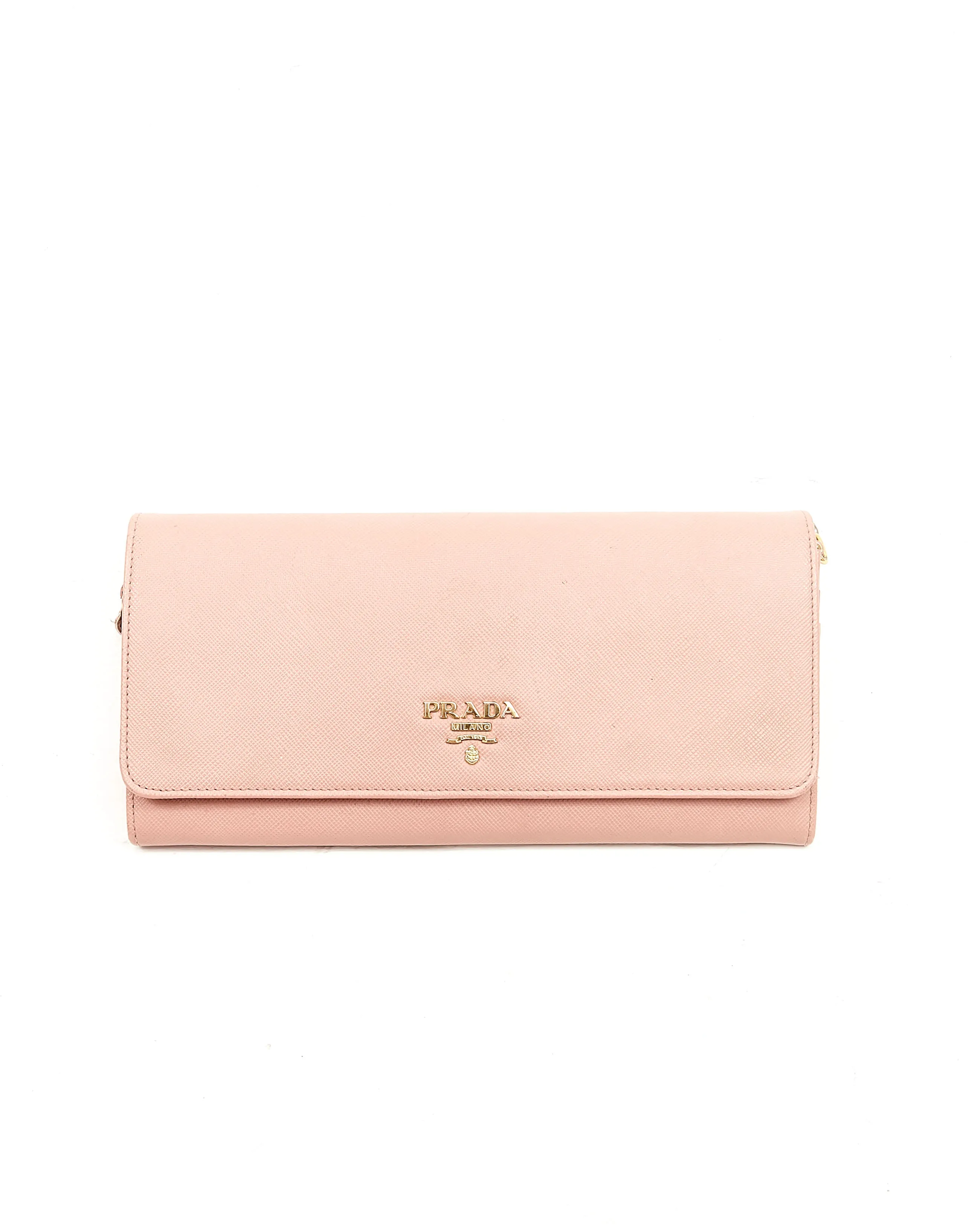 Prada Pink Saffiano Leather Wallet on Chain