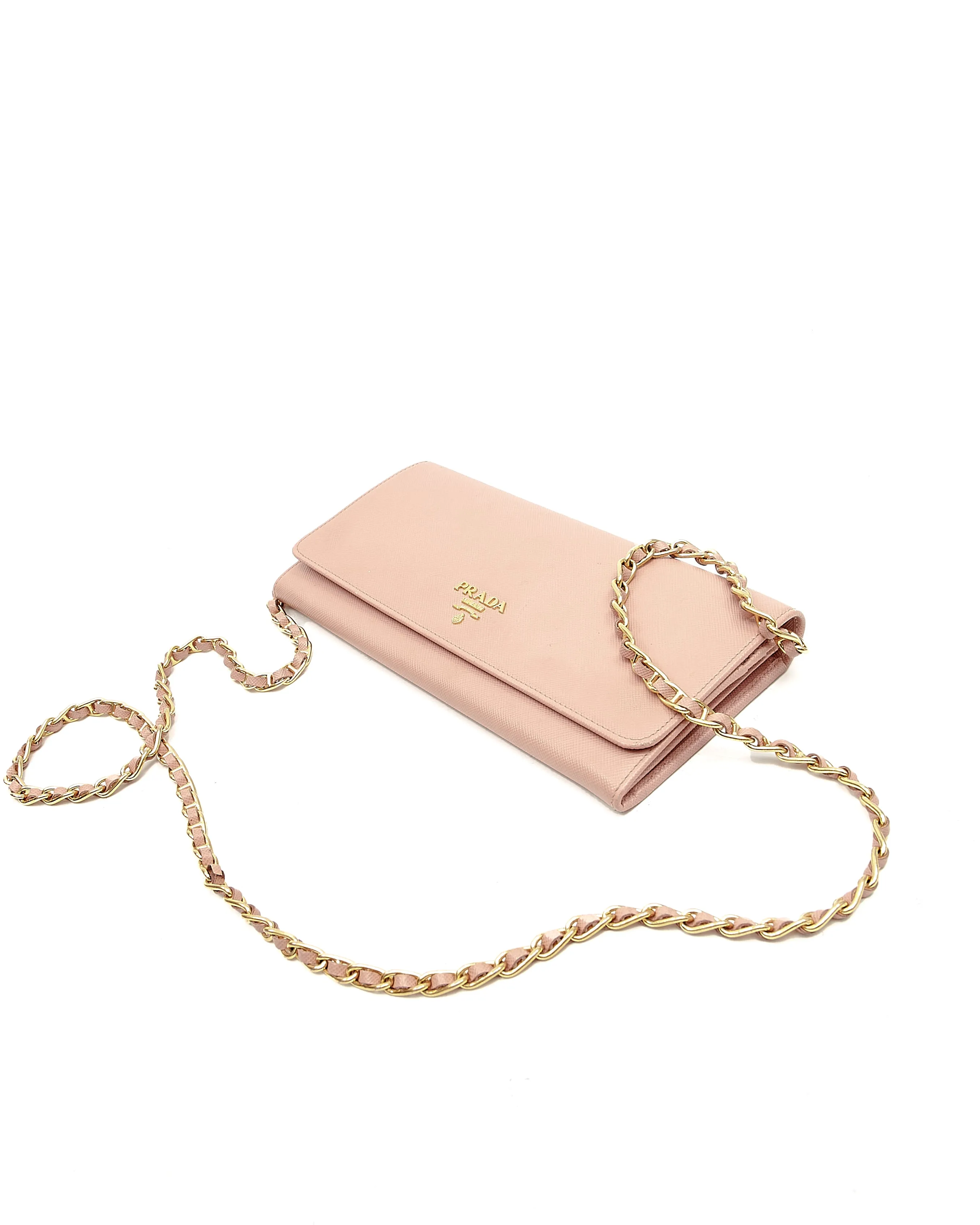 Prada Pink Saffiano Leather Wallet on Chain