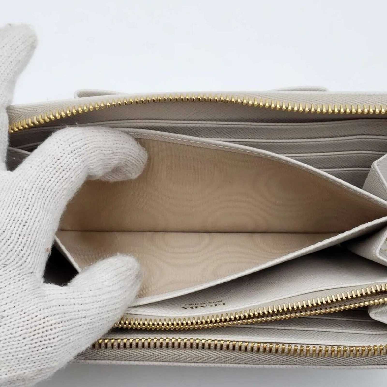PRADA Saffiano Ribbon Leather Zippy Wallet