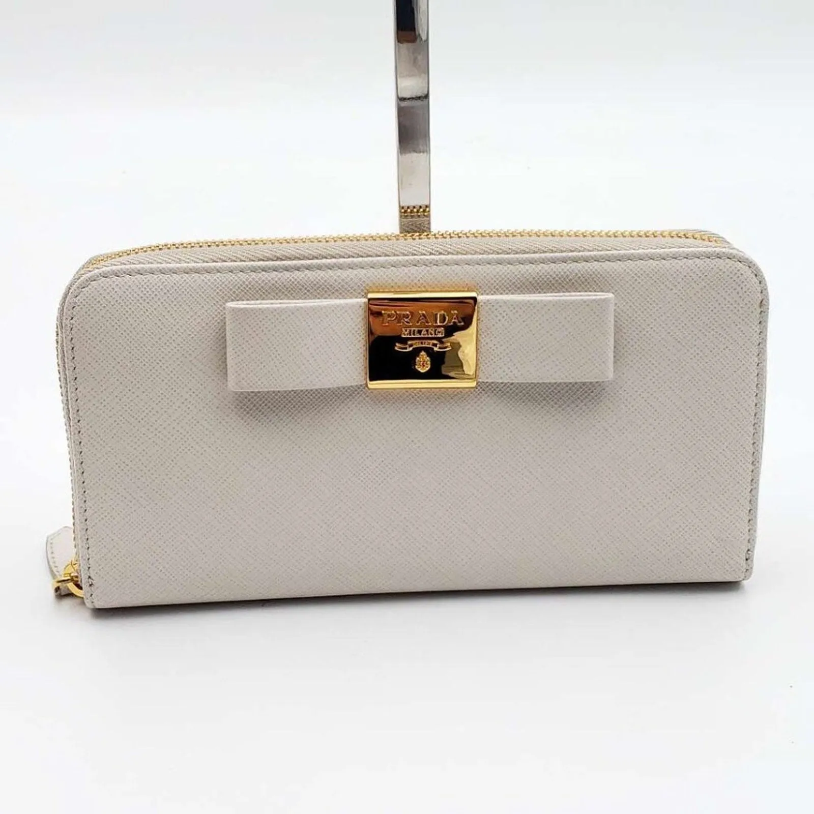 PRADA Saffiano Ribbon Leather Zippy Wallet