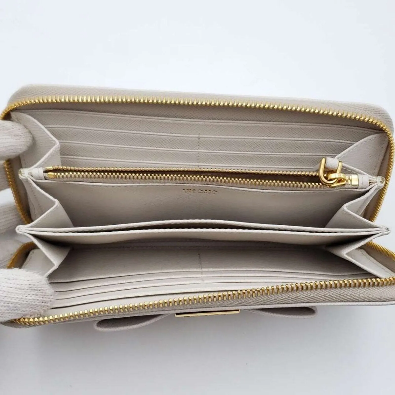 PRADA Saffiano Ribbon Leather Zippy Wallet