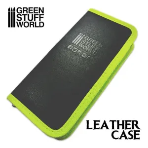 Premium Leather Case - Black With Green Border And Logo