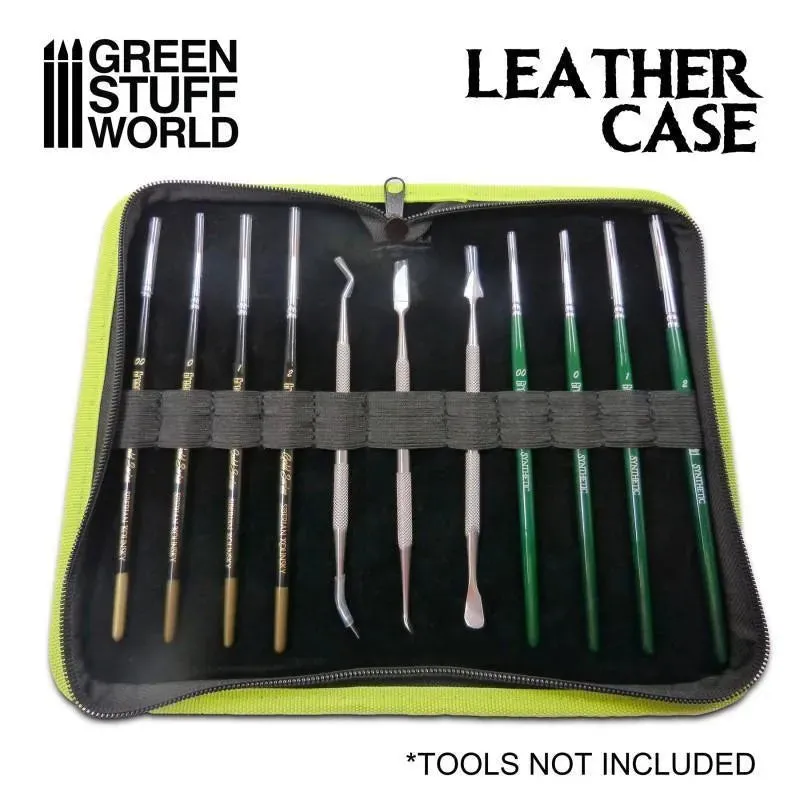 Premium Leather Case - Black With Green Border And Logo