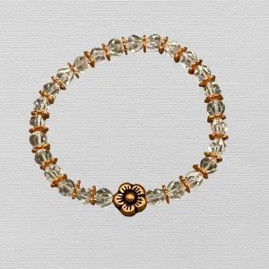 Quartz gemstone and Copper Flower Beaded Stretch Bracelet