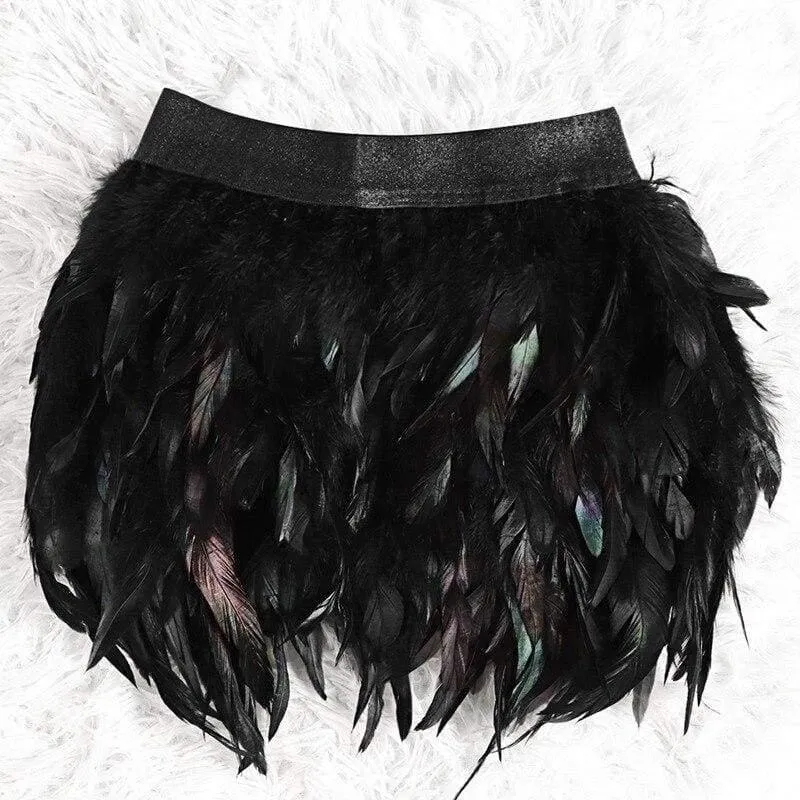 "Black Swan" - Handmade Luxury Feather Skirt Gothic Aristocrat Dress