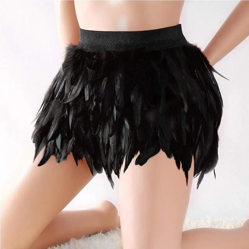 "Black Swan" - Handmade Luxury Feather Skirt Gothic Aristocrat Dress