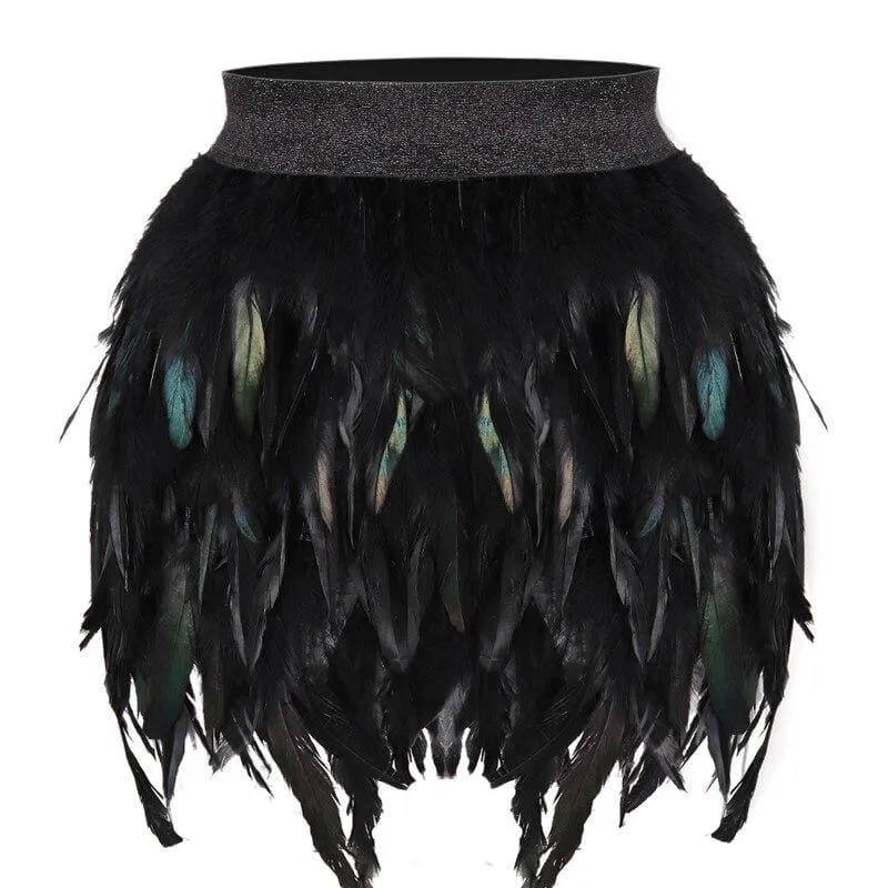"Black Swan" - Handmade Luxury Feather Skirt Gothic Aristocrat Dress