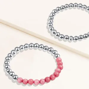 "Serena"  Set of Two Rhodochrosite & Highly Polished Beads Stretch Bracelets