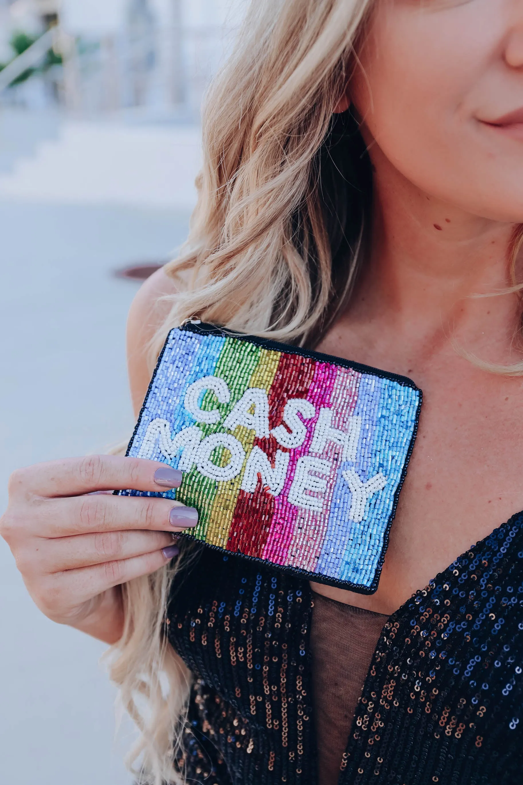 Rainbow Cash Money Beaded Pouch