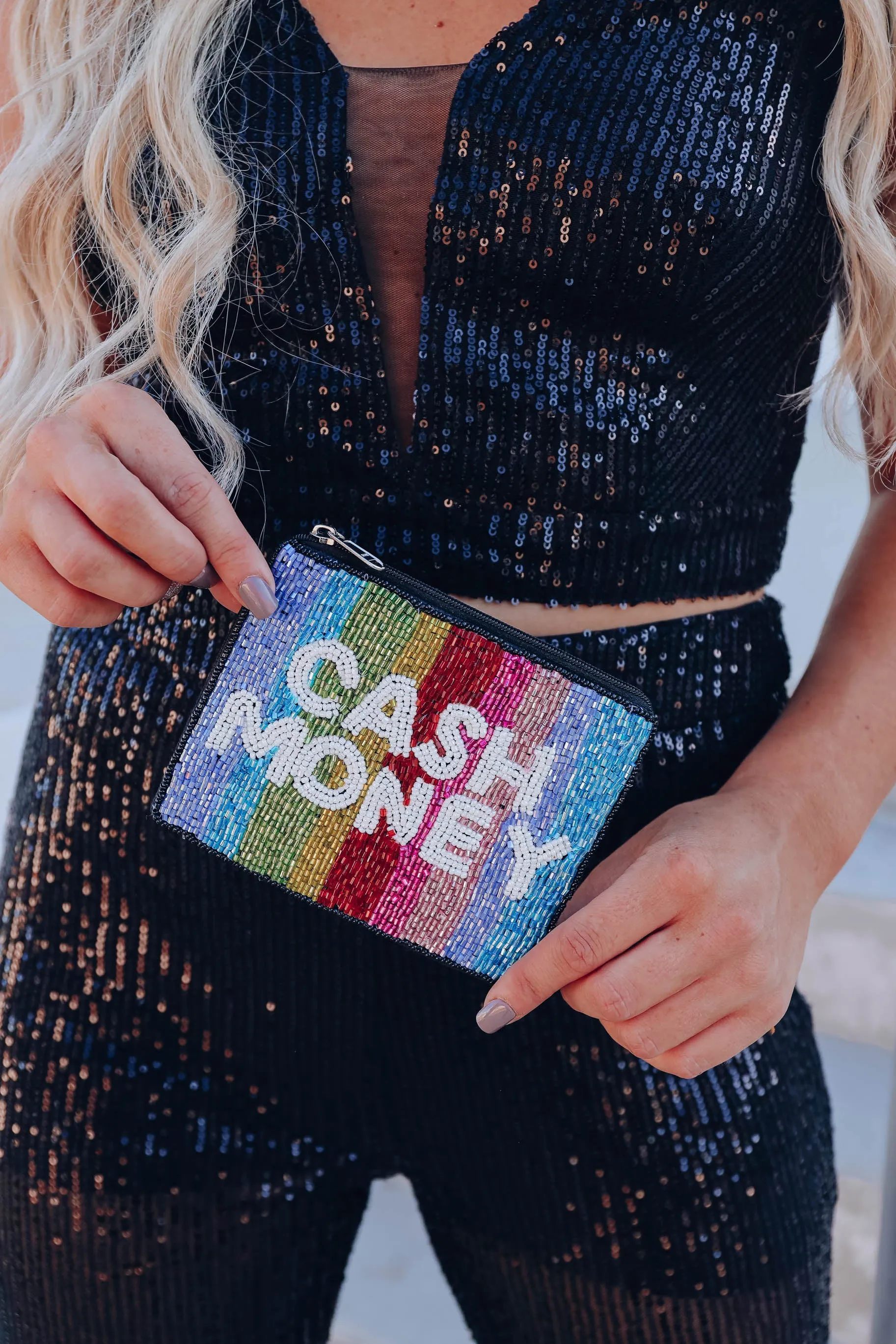 Rainbow Cash Money Beaded Pouch