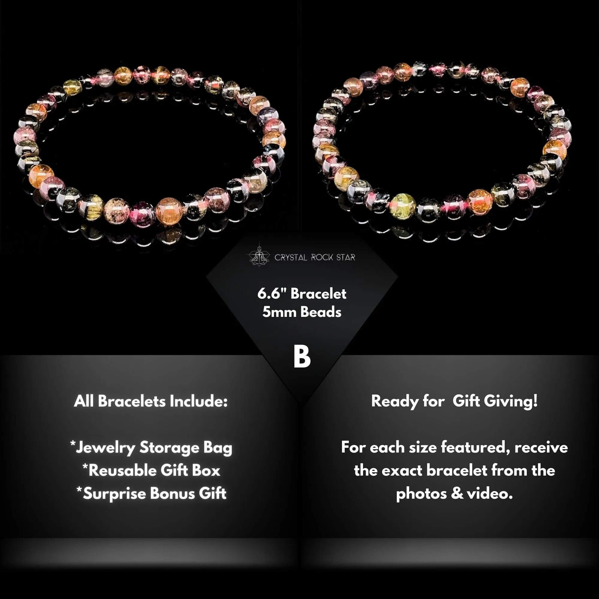 Rainbow Tourmaline Stretch Bead Bracelet