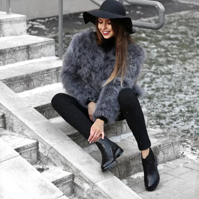 Real Ostrich Fur Jacket Lady Feather Coat Grey