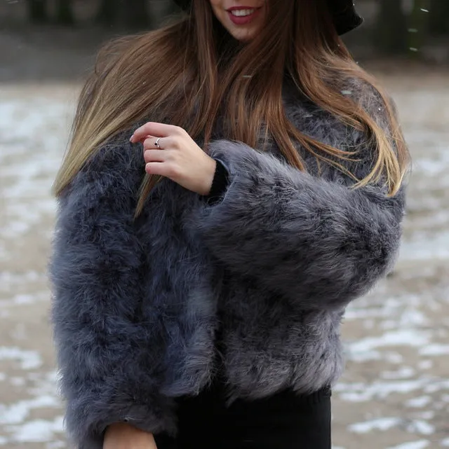 Real Ostrich Fur Jacket Lady Feather Coat Grey