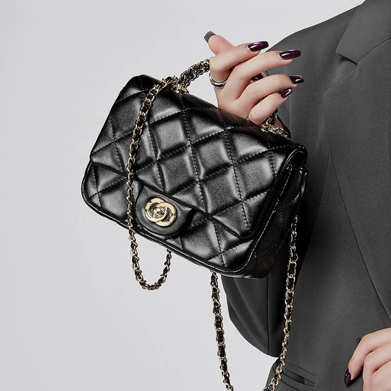 REALAIOT 2025 Bag Women's popular New Xiaoxiangfeng Metal Chain Rhombus Handbag Versatile One Shoulder Crossbody Medieval Women's Bag
