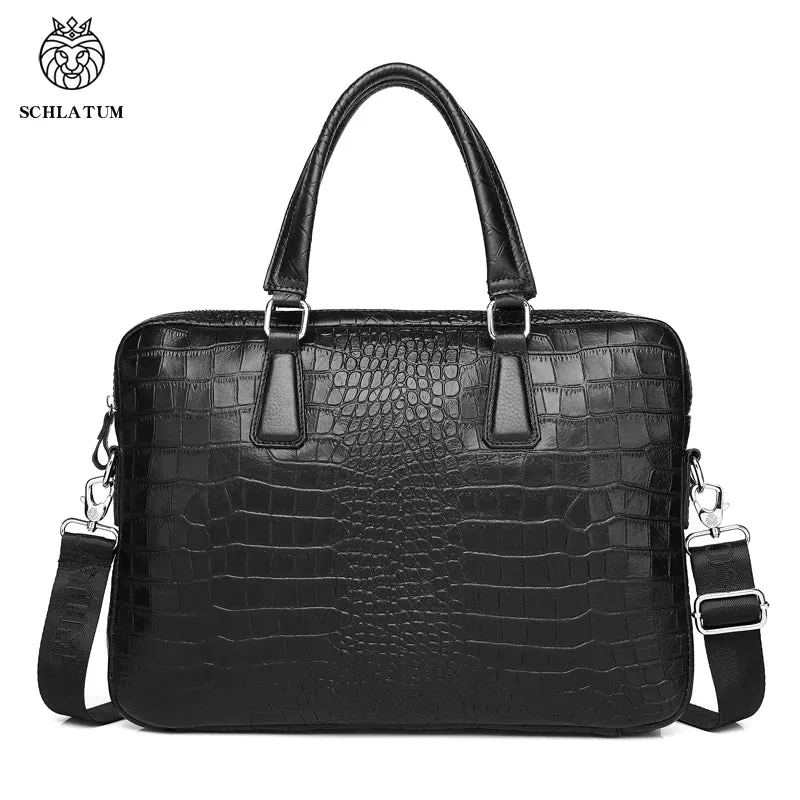 Recondia  - Men's Crocodile print Leather shoulder bag – Elegant 14-Inch Laptop cross body Bag