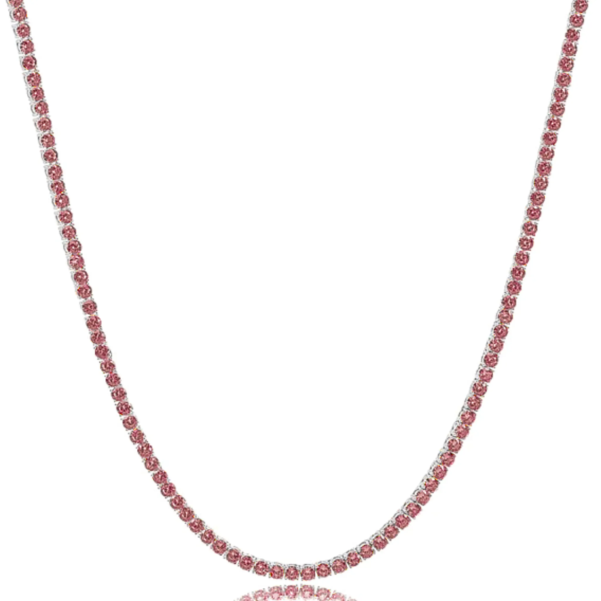 Red Zirconia Tennis Necklace (Silver)