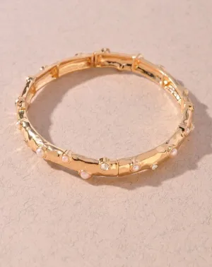 Rhinestone Pearl Hammered Metal Bracelet