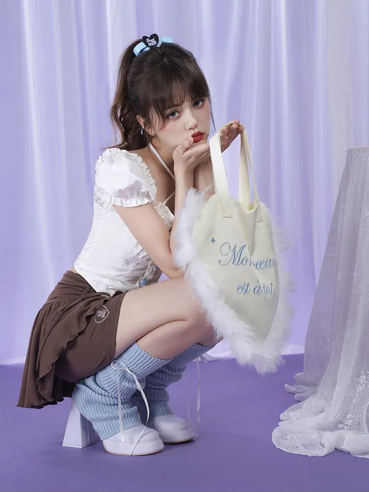romantic sweet cream satin feather love bag