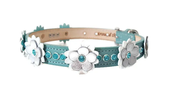 Rumi Flower Leather Dog Collar with 3 Crystals between Flower