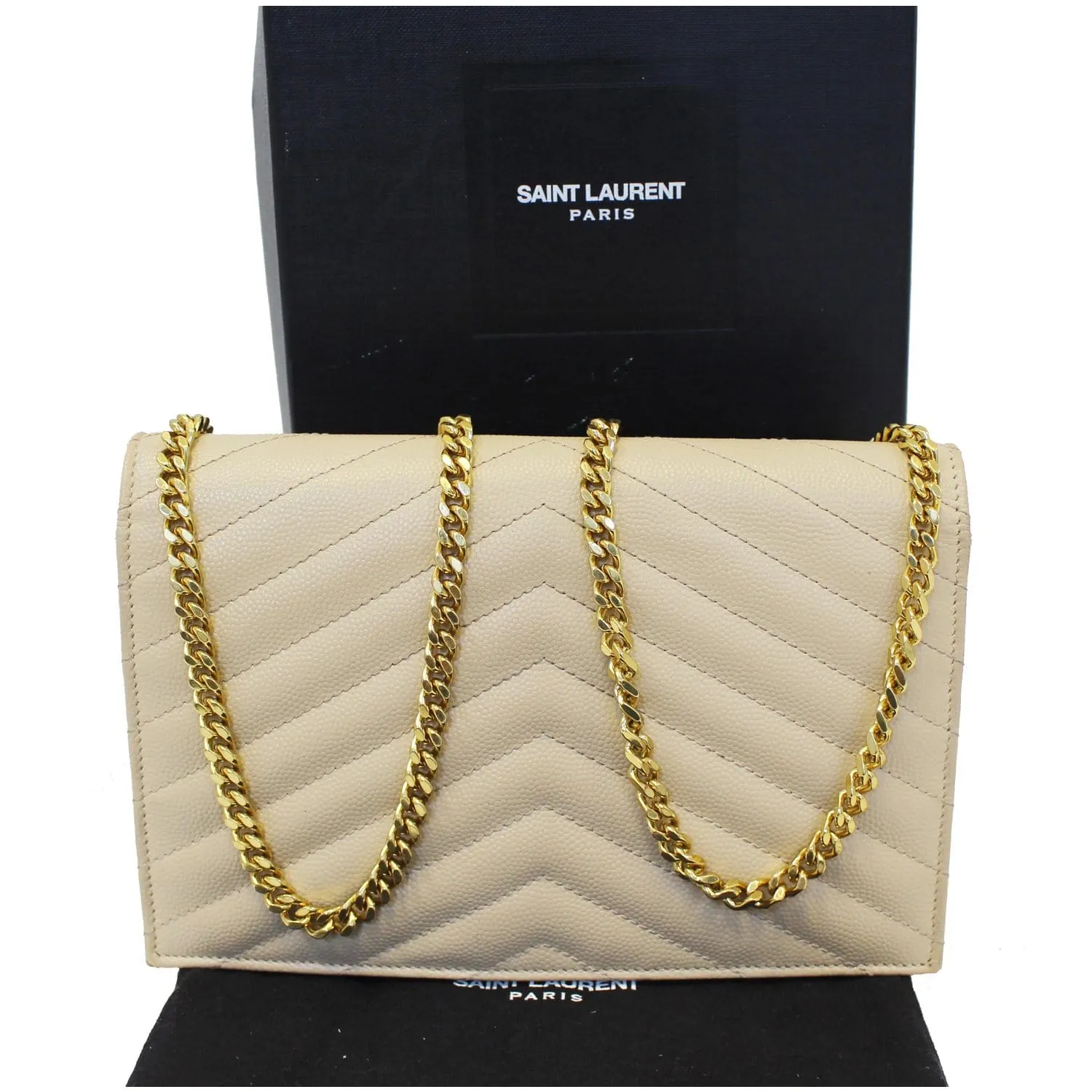 SAINT LAURENT Grain De Poudre Monogram Chain Wallet Powder