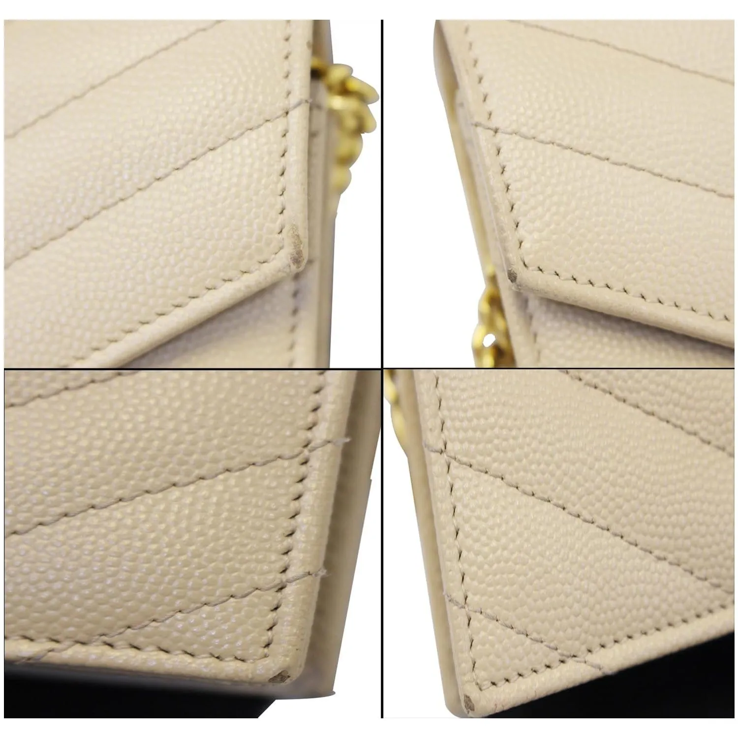 SAINT LAURENT Grain De Poudre Monogram Chain Wallet Powder