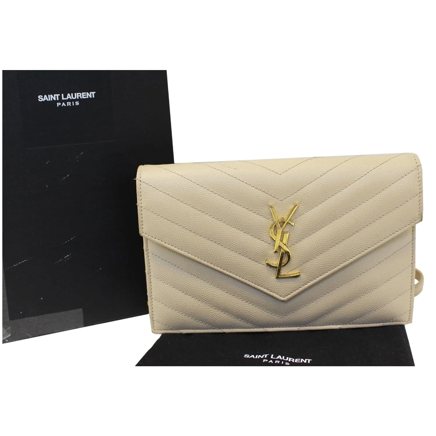 SAINT LAURENT Grain De Poudre Monogram Chain Wallet Powder