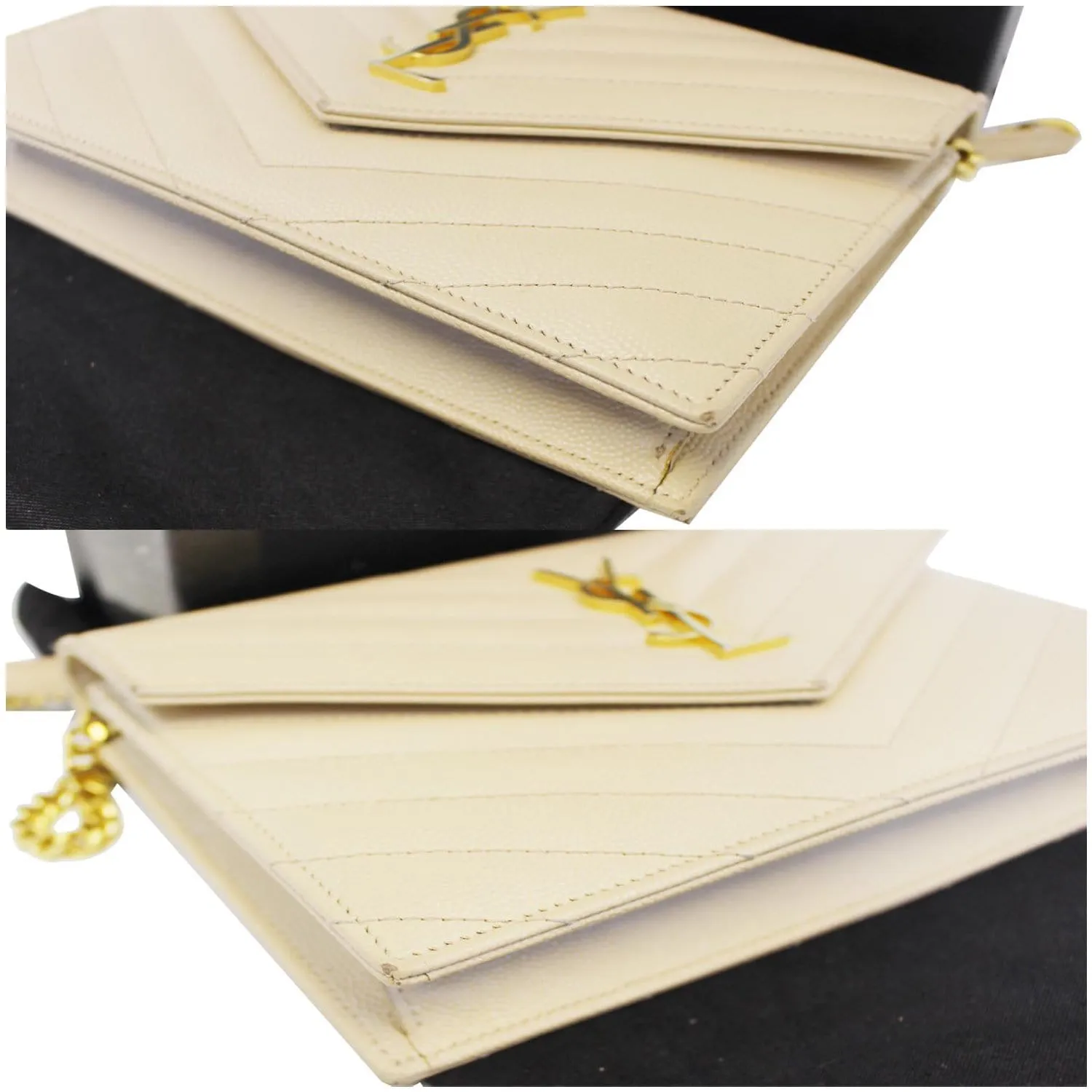 SAINT LAURENT Grain De Poudre Monogram Chain Wallet Powder