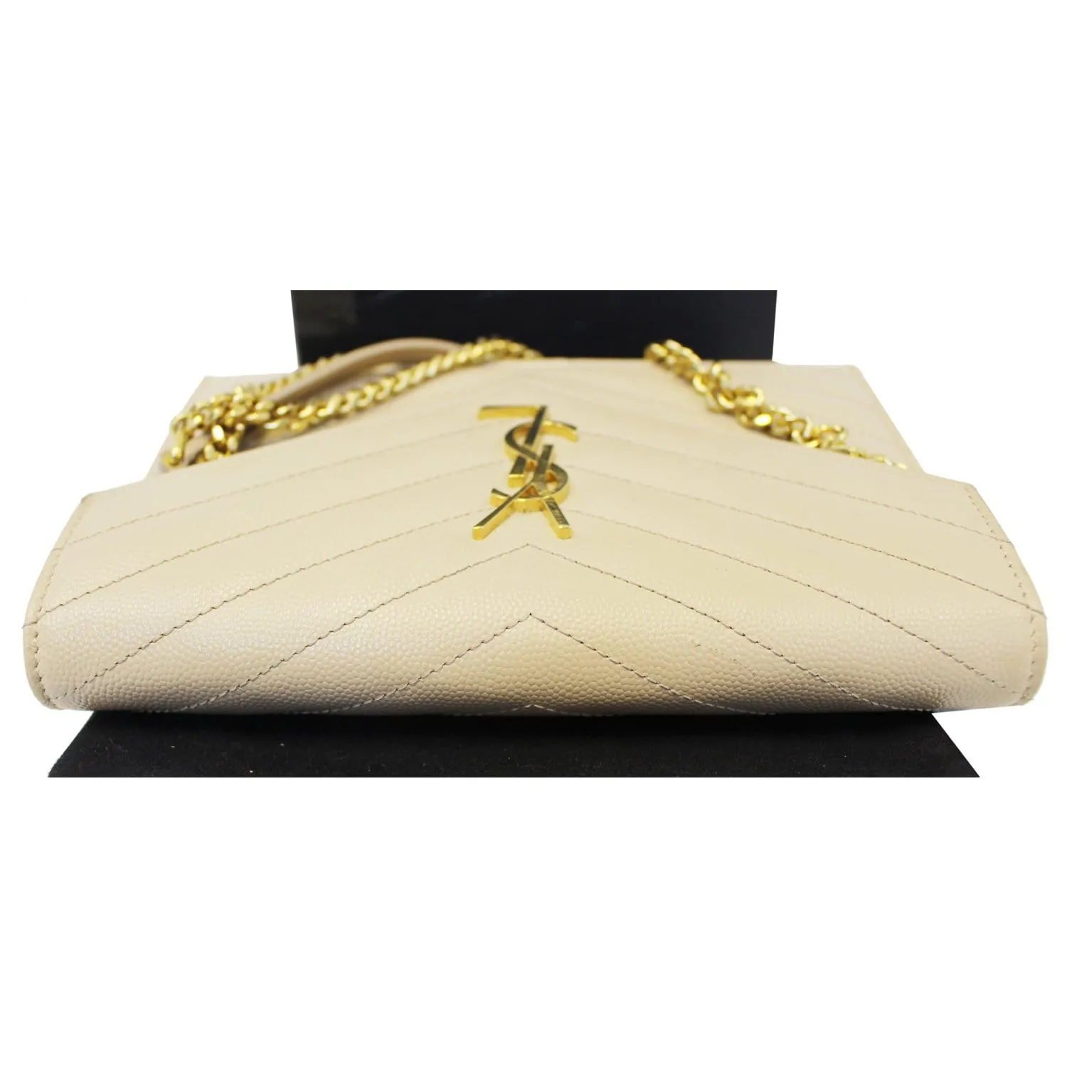 SAINT LAURENT Grain De Poudre Monogram Chain Wallet Powder