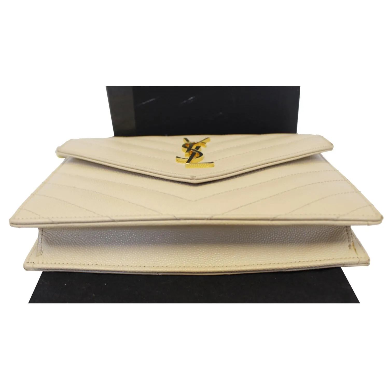 SAINT LAURENT Grain De Poudre Monogram Chain Wallet Powder