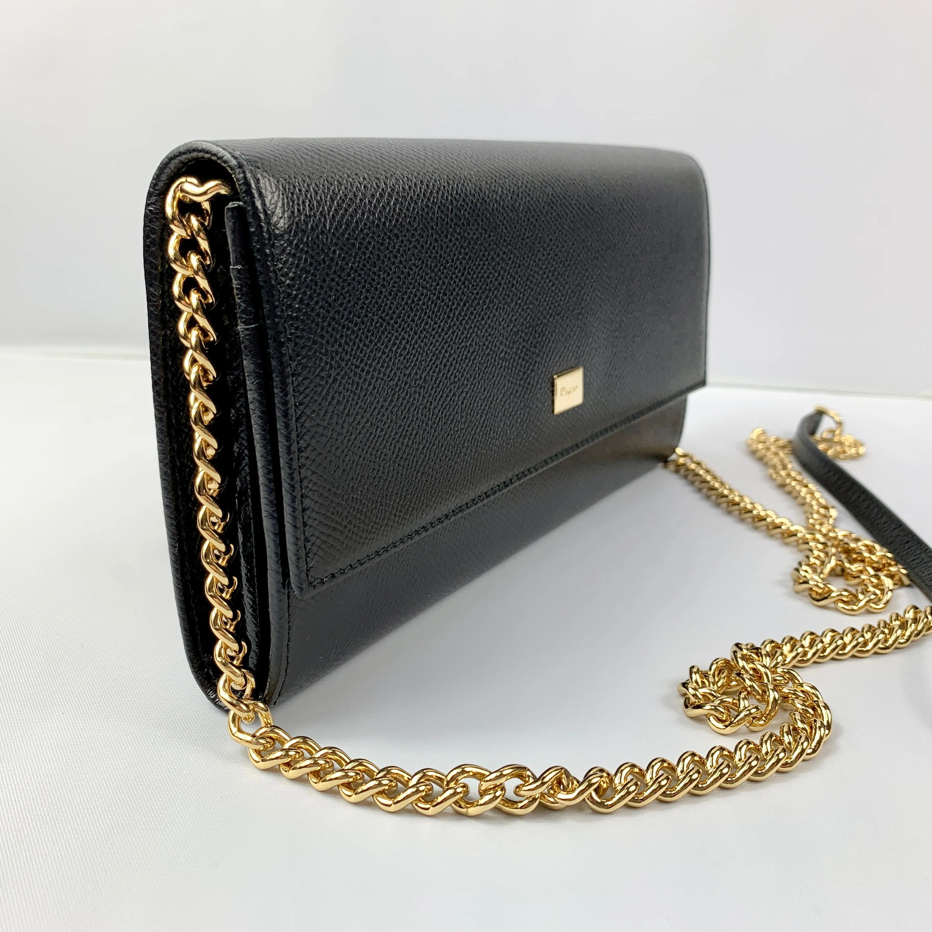 Salvatore Ferragamo Wallet on Gold Chain in Black