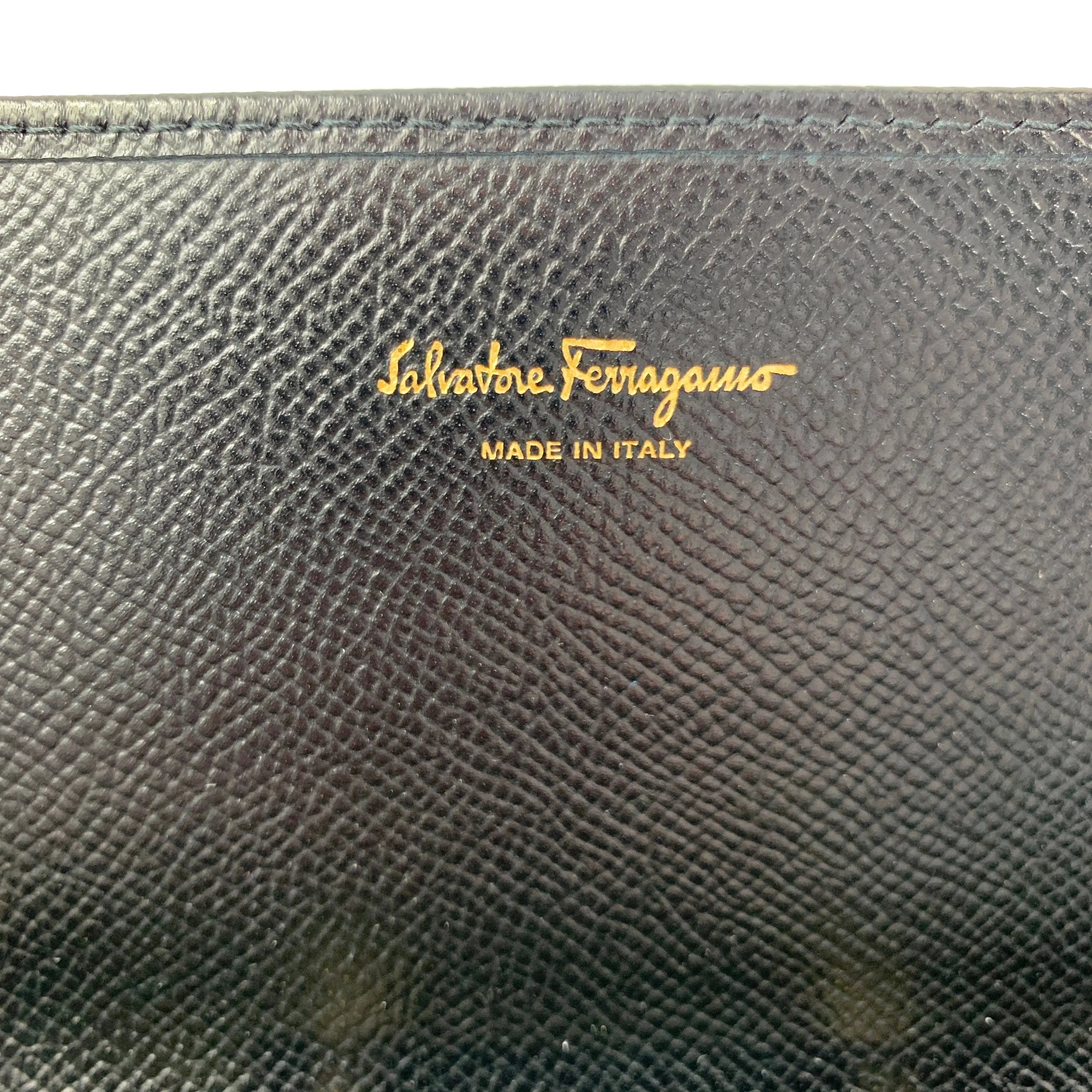 Salvatore Ferragamo Wallet on Gold Chain in Black