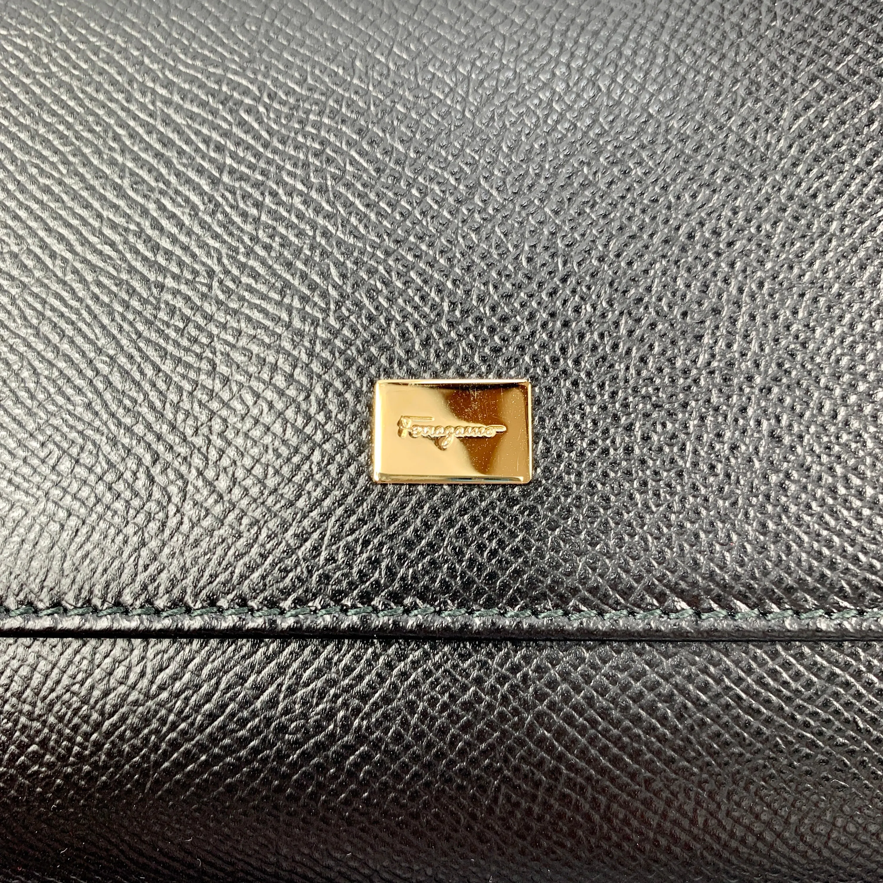 Salvatore Ferragamo Wallet on Gold Chain in Black