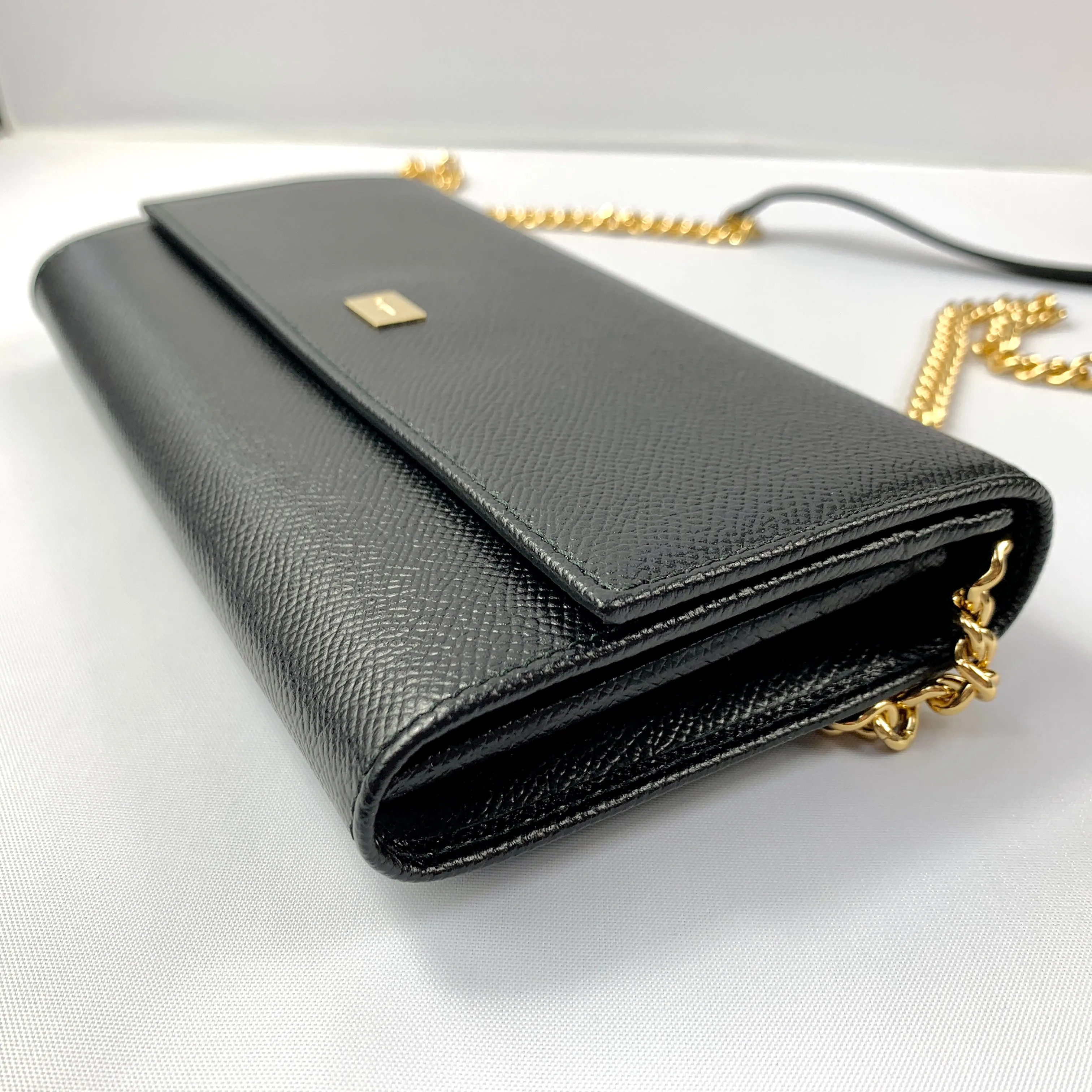 Salvatore Ferragamo Wallet on Gold Chain in Black