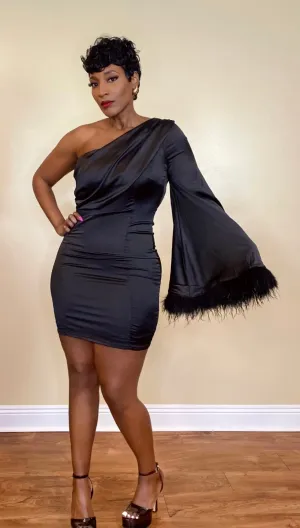 SATIN ONE SHOULDER MINI DRESS
