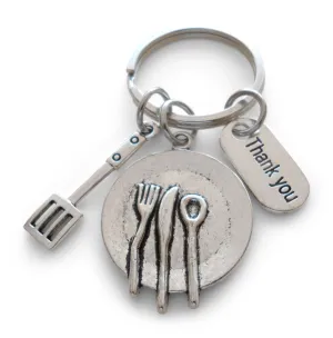 School Lunch Server Keychain, Plate and Small Spatula Charm Keychain, Thank You Appreciation Gift
