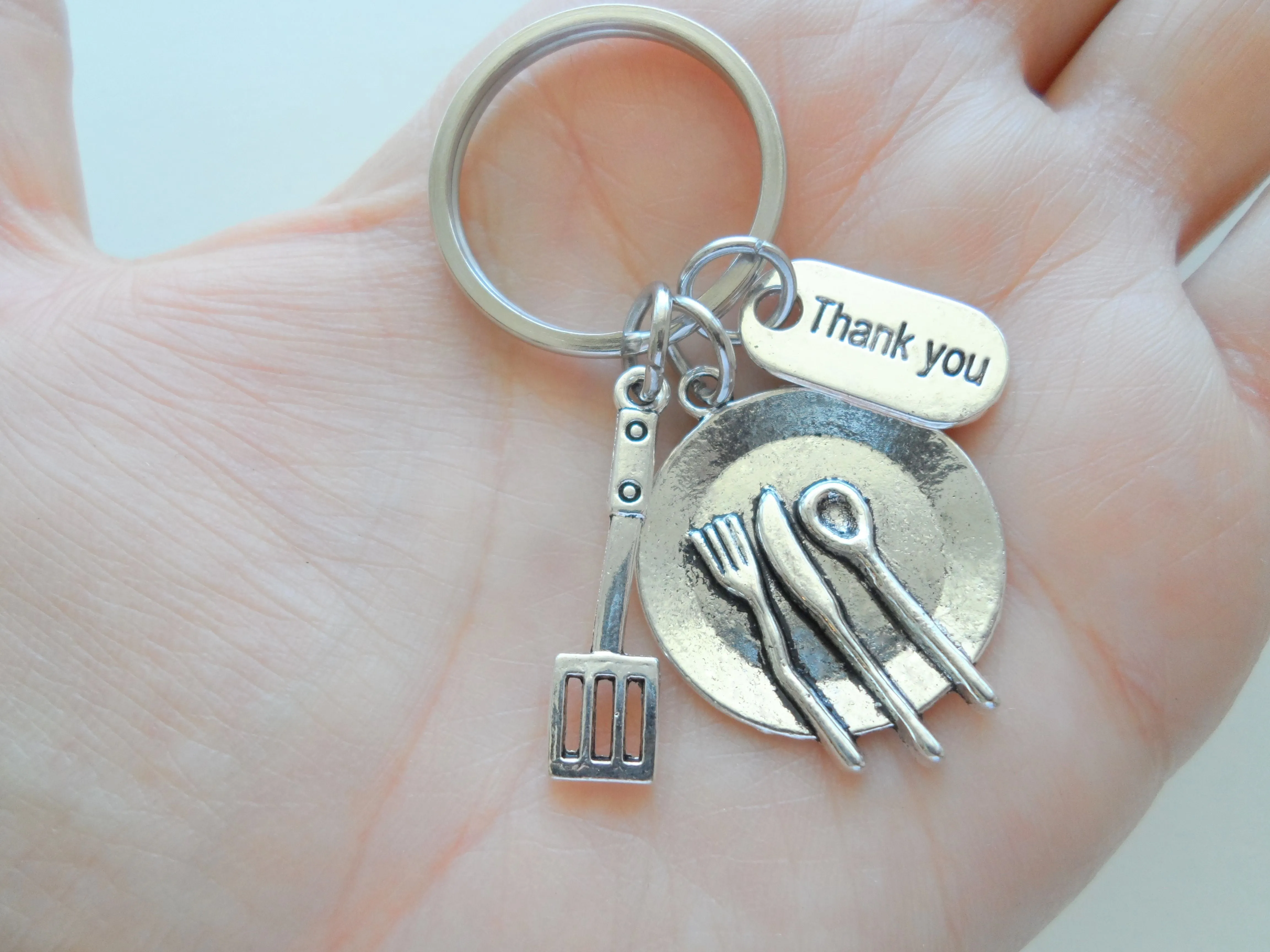 School Lunch Server Keychain, Plate and Small Spatula Charm Keychain, Thank You Appreciation Gift