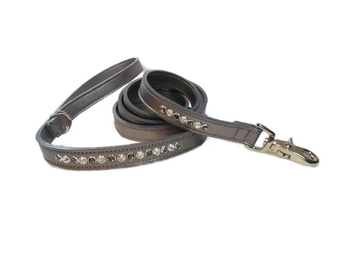 Shanti Leather 2 Tone & Multi Single Row Crystal Dog Leash