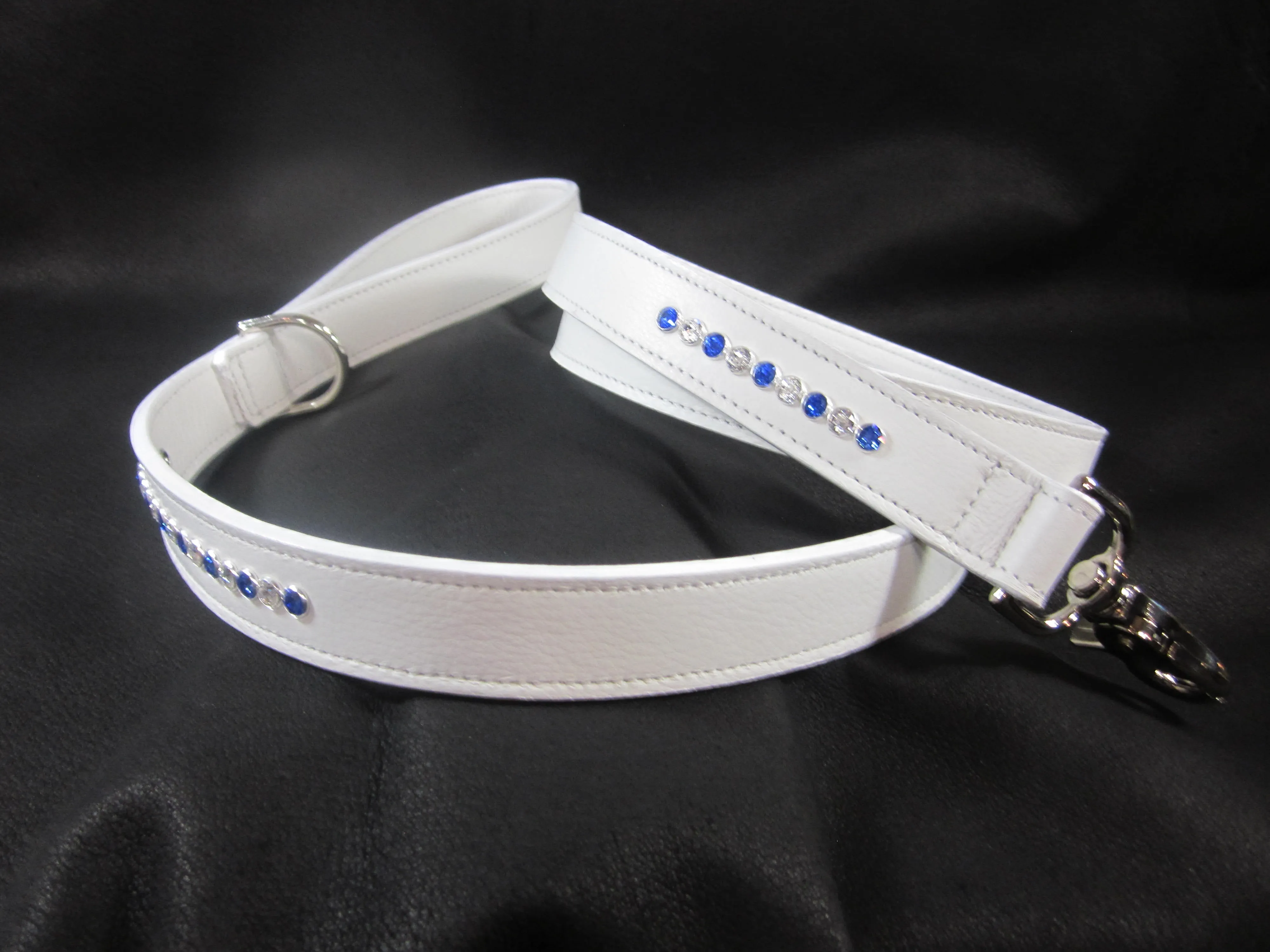 Shanti Leather 2 Tone & Multi Single Row Crystal Dog Leash